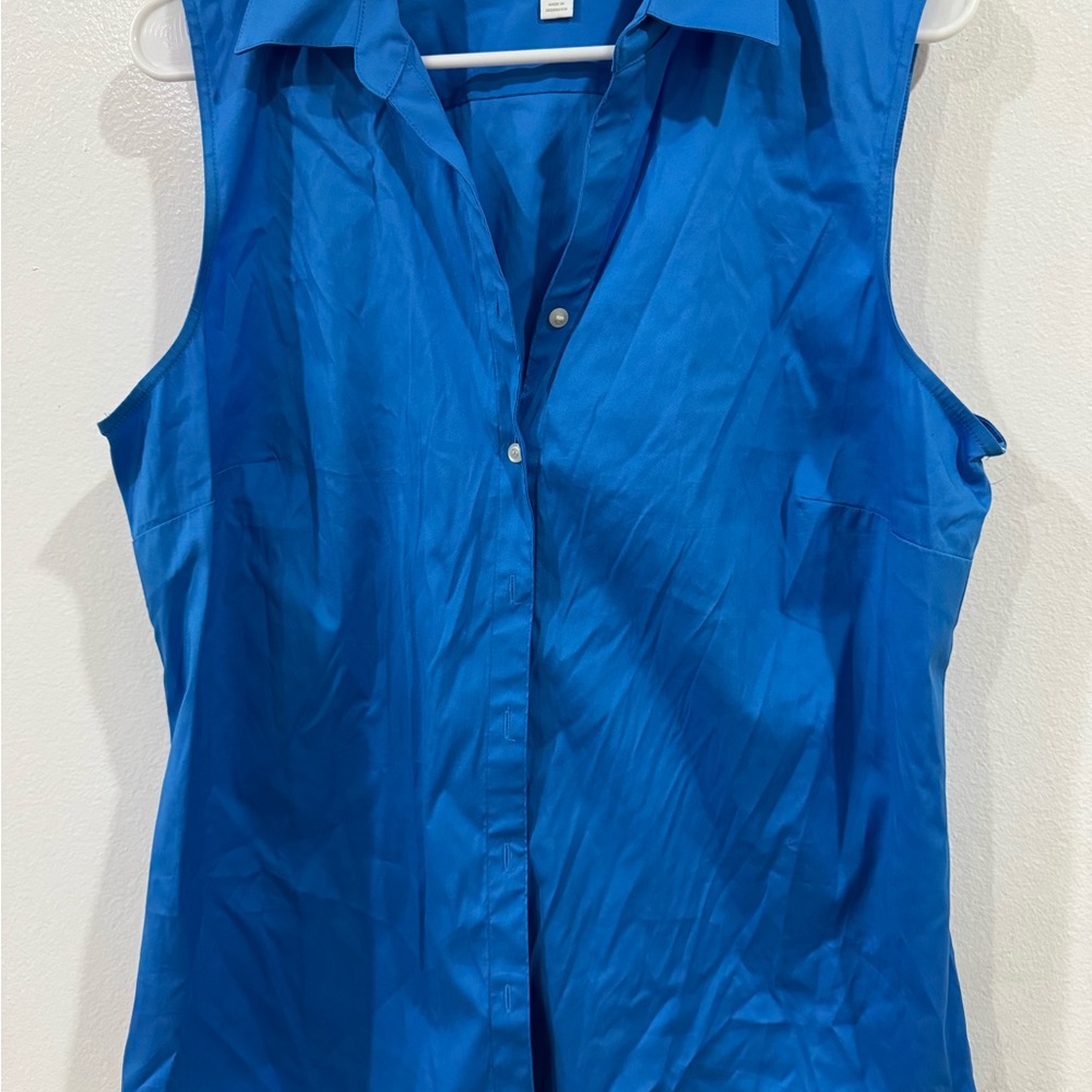 Charter Club Blue Sleeveless Button Down Shirt